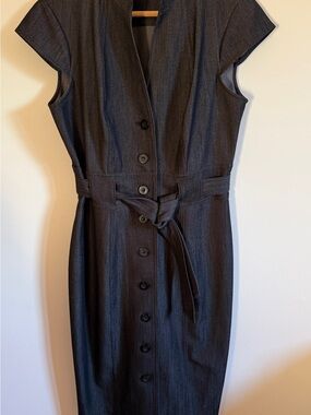 Calvin Klein Gray Shirt Dress Button Front Belted Work Midi 10